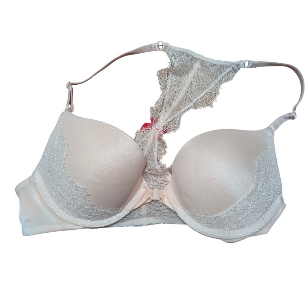 Victorias Secret Very Sexy Push Up Bra 34B Lace Racerback Front Close Peach